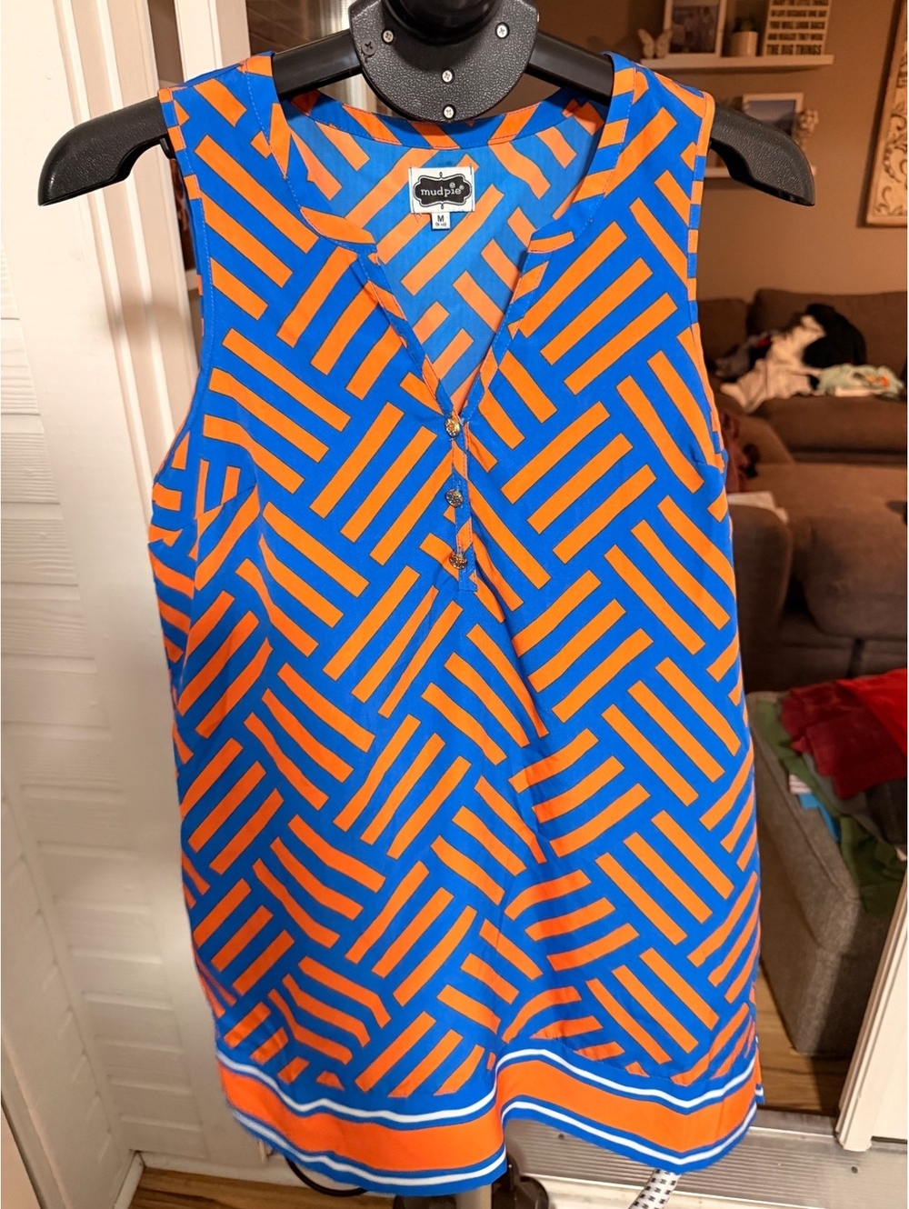 Mud Pie blue and orange geometric sleeveless dress
